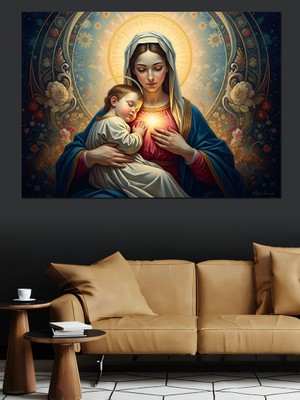 Tablomega Kutsal Anne ve Bebek Portresi Dekoratif Kanvas - Mdf Ahşap Tablo