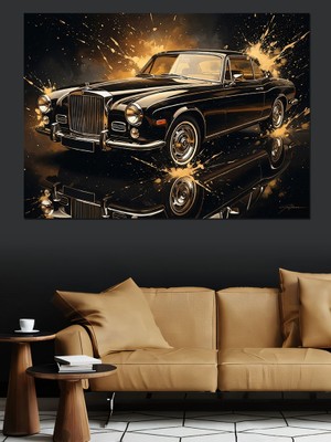 Tablomega Altın Işıltılı Siyah Klasik Araba Dekoratif Kanvas - Mdf Ahşap Tablo