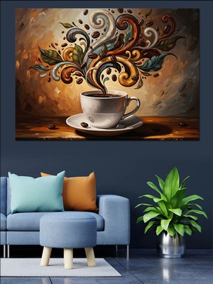 Tablomega Kahve Fincanından Çıkan Sanatsal Duman Dekoratif Kanvas - Mdf Ahşap Tablo