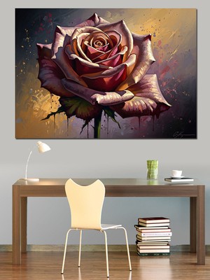 Tablomega Koyu Zemin Üzerinde Gül Dekoratif Kanvas - Mdf Ahşap Tablo