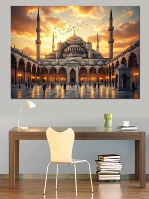 Tablomega Gece Işıkları Altında Istanbul Camii Dekoratif Kanvas - Mdf Ahşap Tablo