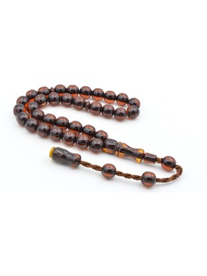 Murty99 Hakkı Usta Imzalı Küre Kesim Bilek Boy Kahverengi Sıkma Kehribar Tesbih