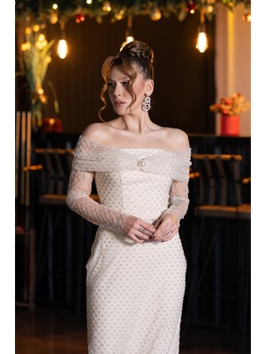 Abiyefon Straplez Portatif Yaka Uzun Boncuklu Abiye ABU5550