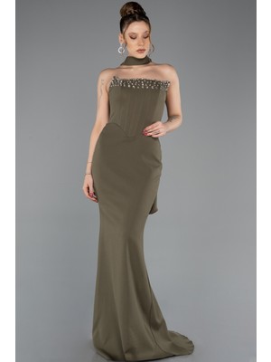 Abiyefon Taşlı Straplez Yaka Uzun Balık Abiye Elbise ABU5566