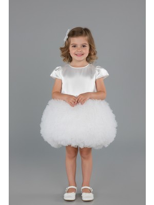 Abiyefon Saten Kısa Kol Tüllü Kabarık Etek Kız Çocuk Abiye ABK2502