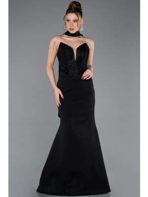 Abiyefon Taşlı Straplez Yaka Şallı Uzun Balık Abiye ABU5568