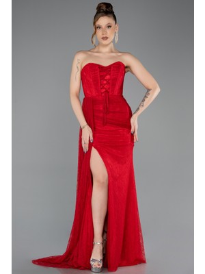 Abiyefon Kalp Yaka Korsaj Detay Uzun Dantel Abiye ABU5607