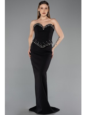 Abiyefon Taşlı Straplez Yaka Peplum Uzun Abiye Elbise ABU5610