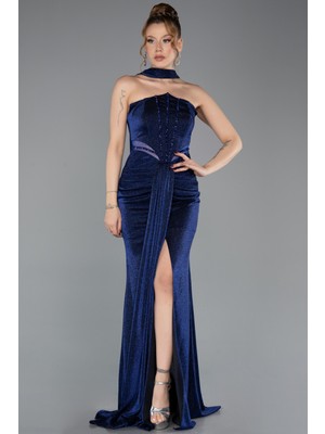 Abiyefon Straplez Şallı Yırtmaçlı Uzun Simli Abiye ABU5560