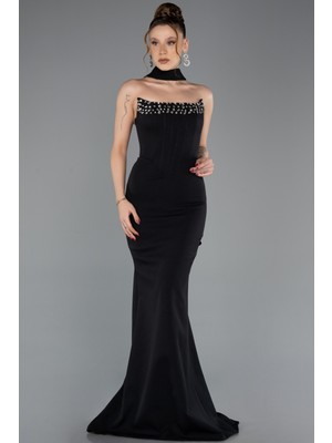 Abiyefon Taşlı Straplez Yaka Uzun Balık Abiye Elbise ABU5566