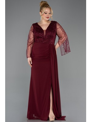 Abiyefon Üstü Pullu Uzun Kol Şifon Büyük Beden Abiye ABU5624