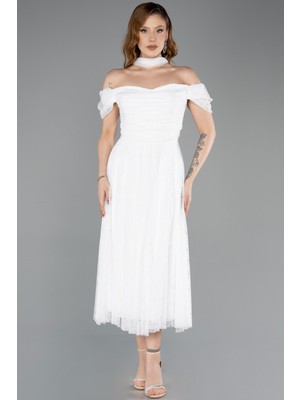 Abiyefon Kayık Yaka Midi Dantel Davet Elbisesi ABK2526