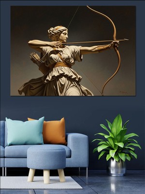 Tablomega Ok Atan Antik Kadın Heykeli Dekoratif Kanvas - Mdf Ahşap Tablo