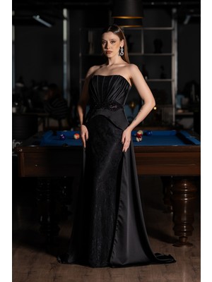 Abiyefon Straplez Peplum Kesim Kuyruklu Uzun Dantel Abiye ABU5615