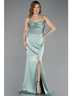 Abiyefon Askılı Bacak Dekolteli Uzun Saten Mezuniyet Elbisesi ABU5646