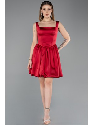 Abiyefon Kare Yaka Kısa Saten Mezuniyet Elbisesi ABK2529