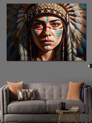 Tablomega Takılarıyla Asil Geleneksel Kadın Portresi Dekoratif Kanvas - Mdf Ahşap Tablo