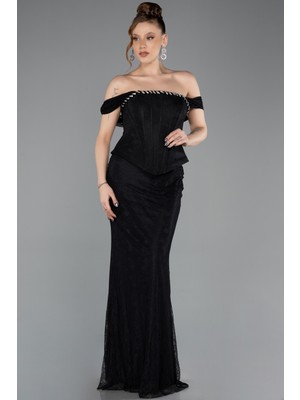 Abiyefon Straplez Peplum Kesim Uzun Dantel Abiye Elbise ABU5685