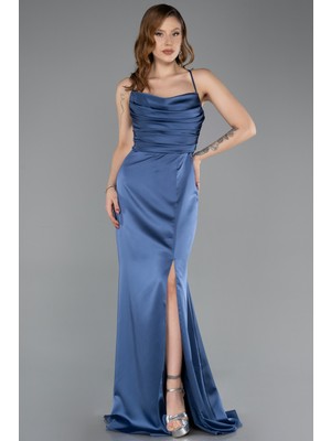 Abiyefon Askılı Bacak Dekolteli Uzun Saten Mezuniyet Elbisesi ABU5646