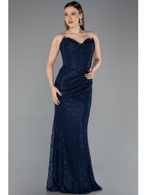 Abiyefon Straplez Korse Detay Uzun Dantel Abiye Elbise ABU5815