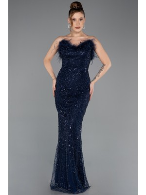 Abiyefon Otrişli Straplez Yaka Uzun Boncuklu Abiye ABU5590