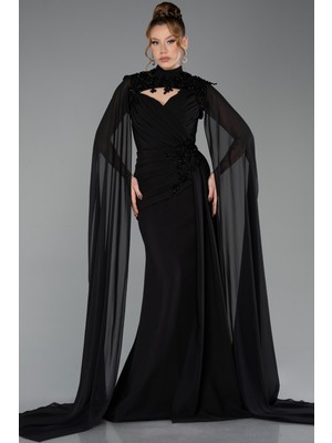 Abiyefon Straplez Şallı Portatif Üst Detaylı Uzun Abiye ABU5558