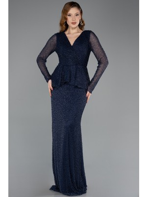 Abiyefon Uzun Kol Kruvaze Yaka Boncuklu Abiye ABU5648