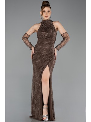 Abiyefon Halter Yaka Eldivenli Uzun Dantel Balık Abiye ABU5598