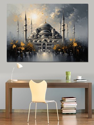 Tablomega Gece Işıkları Altında Istanbul Camii Dekoratif Kanvas - Mdf Ahşap Tablo