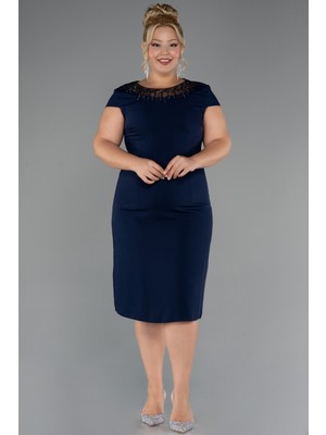 Abiyefon Yakası Taşlı Kısa Kol Davet Elbisesi ABK2530