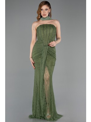 Abiyefon Straplez Korse Detay Yırtmaçlı Uzun Dantel Abiye ABU5686