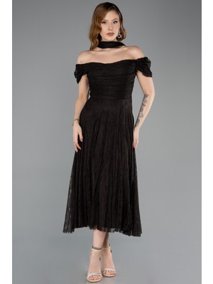 Abiyefon Kayık Yaka Midi Dantel Davet Elbisesi ABK2526