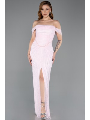 Abiyefon Kayık Yaka Bacak Dekolteli Uzun Dantel Abiye ABU5600