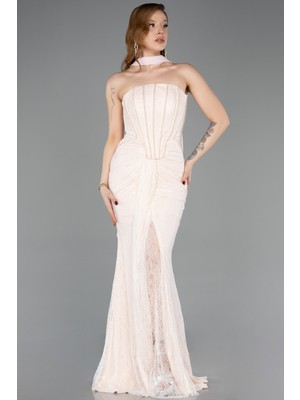 Abiyefon Straplez Korse Detay Yırtmaçlı Uzun Dantel Abiye ABU5686