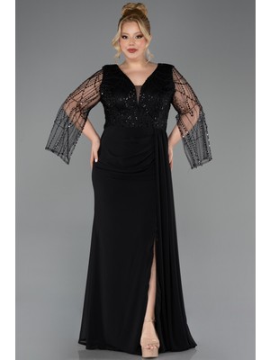 Abiyefon Üstü Pullu Uzun Kol Şifon Büyük Beden Abiye ABU5624