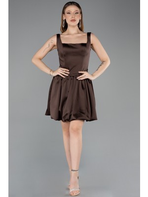 Abiyefon Kare Yaka Kısa Saten Mezuniyet Elbisesi ABK2529