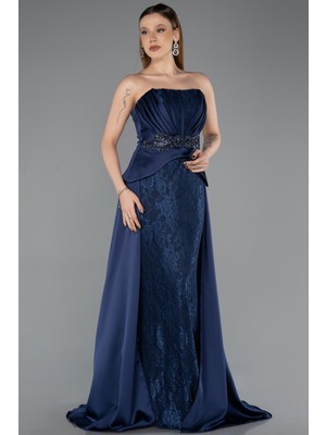 Abiyefon Straplez Peplum Kesim Kuyruklu Uzun Dantel Abiye ABU5615