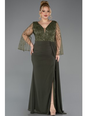 Abiyefon Üstü Pullu Uzun Kol Şifon Büyük Beden Abiye ABU5624