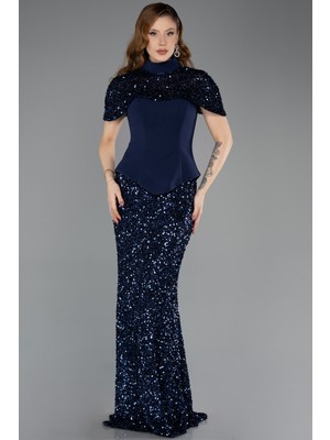 Abiyefon Straplez Üstü Portatif Peplum Uzun Pullu Abiye ABU5640