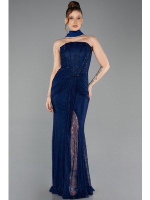 Abiyefon Straplez Korse Detay Yırtmaçlı Uzun Dantel Abiye ABU5686