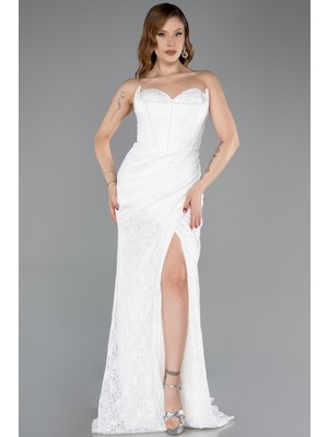 Abiyefon Straplez Bacak Dekolteli Dantelli Uzun Abiye ABU5642