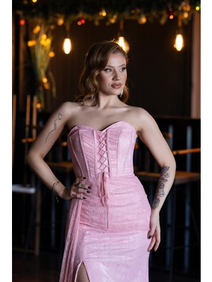 Abiyefon Kalp Yaka Korsaj Detay Uzun Dantel Abiye ABU5607