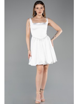 Abiyefon Kare Yaka Kısa Saten Mezuniyet Elbisesi ABK2529