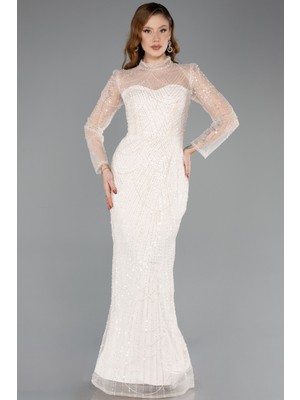 Abiyefon Uzun Kol Dik Yaka Boncuklu Abiye ABU5638