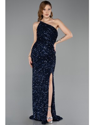 Abiyefon Tek Omuz Bacak Dekolteli Uzun Pullu Abiye ABU5647