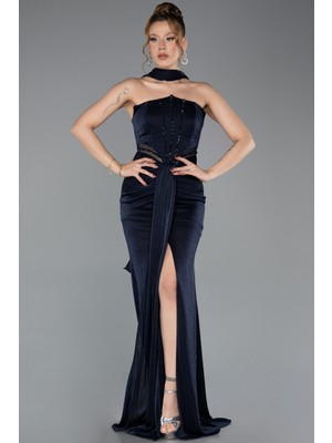 Abiyefon Straplez Şallı Yırtmaçlı Uzun Simli Abiye ABU5560