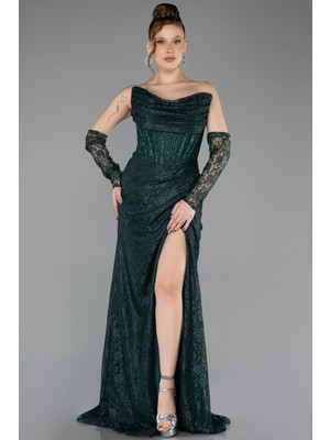 Abiyefon Straplez Bacak Dekolteli Uzun Dantel Abiye ABU5608