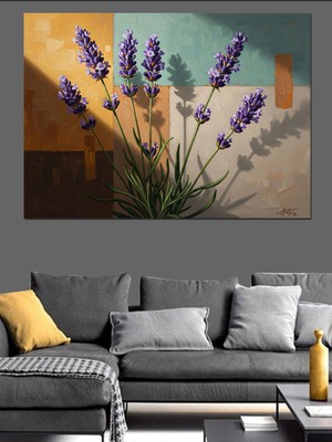 Tablomega Vazoda Mor Lavanta Çiçekleri Tablosu Dekoratif Kanvas - Mdf Ahşap Tablo