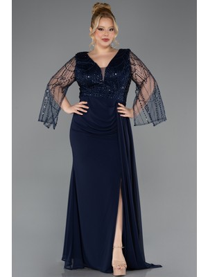 Abiyefon Üstü Pullu Uzun Kol Şifon Büyük Beden Abiye ABU5624