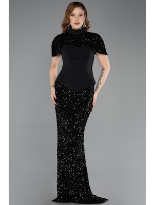 Abiyefon Straplez Üstü Portatif Peplum Uzun Pullu Abiye ABU5640